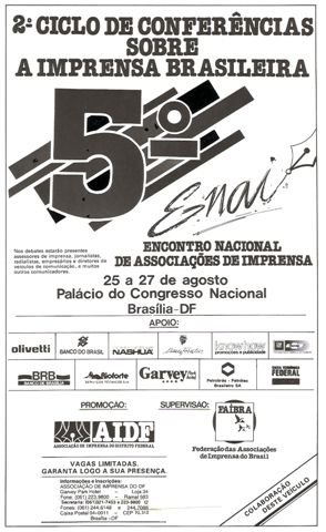 5º Enai - Encontro Nacional das Associações de Imprensa - 2° Ciclo de Conferências da Imprensa Brasileira - Brasília DF - 25 a 27 de Agosto de 1988